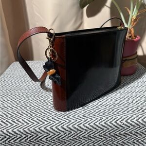 Vintage Italian Bicolor Leather Crossbody - Black & Cognac